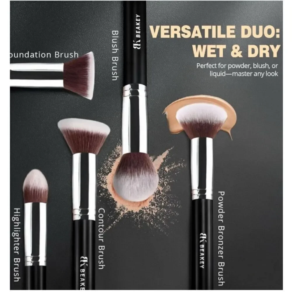 New in Box! Beakey Advanced Glam Blend Makeup 10 Brush Set w/ 2 Blending Sponges